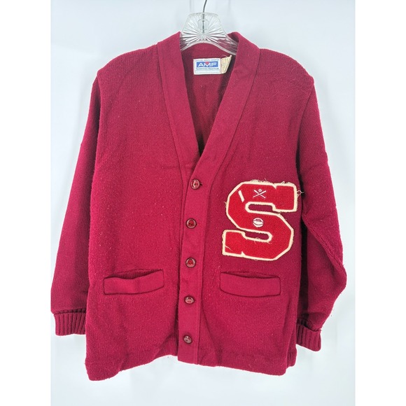 AMF Jackets & Blazers - Vintage Letterman Cardigan Sweater Red Wool Chenille "S" Patch Varsity S